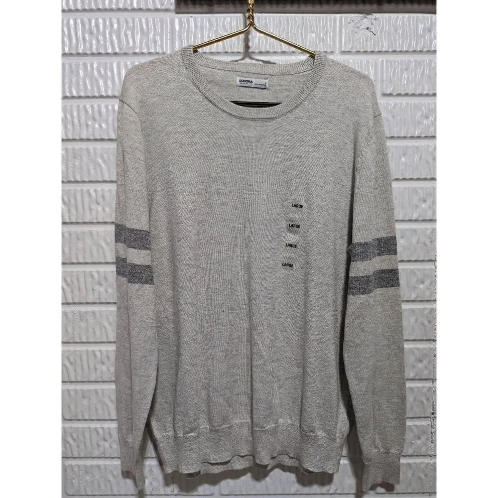 Sonoma Men's Gray Crew Neck Long Sleeves Cotton Blend Pullover Sweater Large NWT